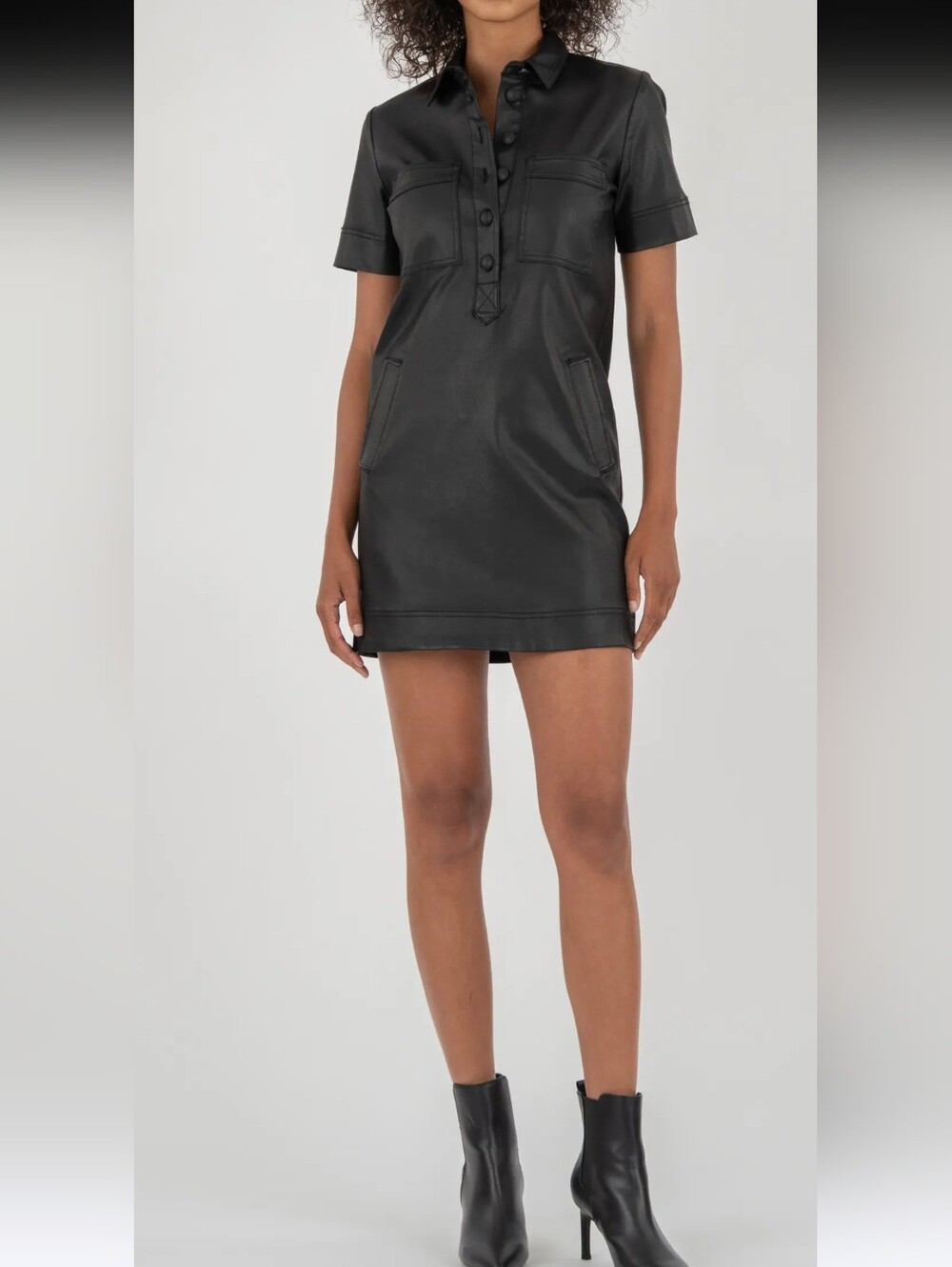 NWT- Max Studio -Short Sleeve Black Faux Leather Dress Size Small